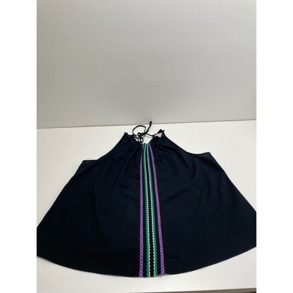 Knox Rose Black Embroidered Halter Neck Tank Top Women's Size L Boho Festival - Picture 6 of 9